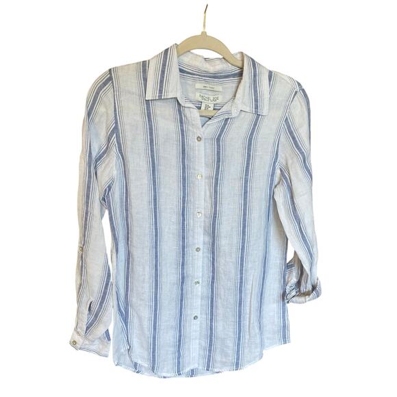 Rachel Zoe Tops - NWT Rachel Zoe 100% Linen Blue White Stripe Button Front Shirt Top Medium